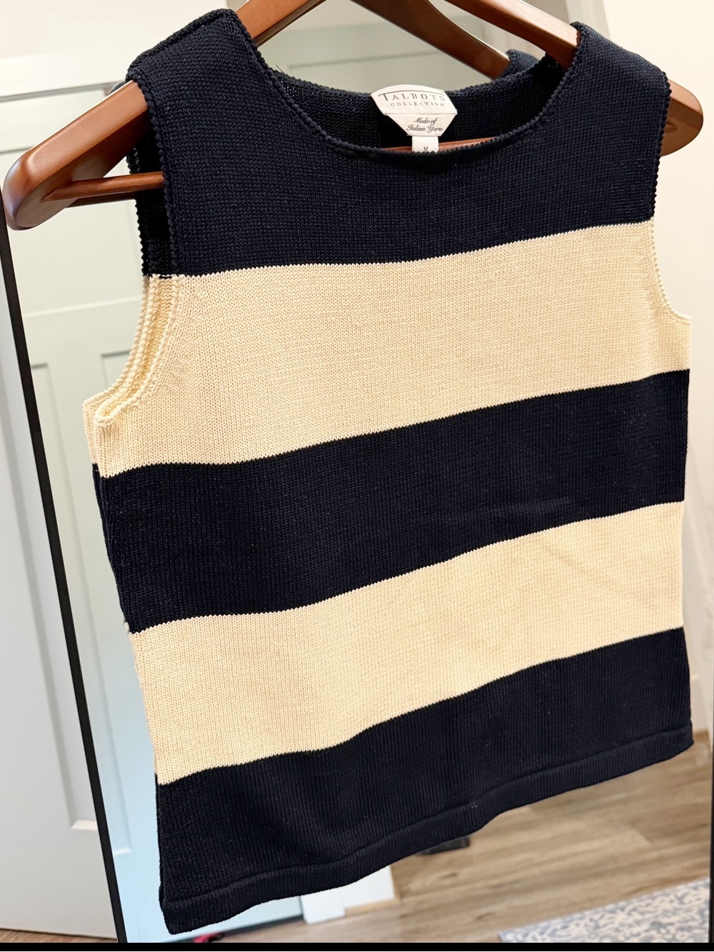 Vintage Talbots Collection Italian Stripe Knit Top Coastal Nautical Natural